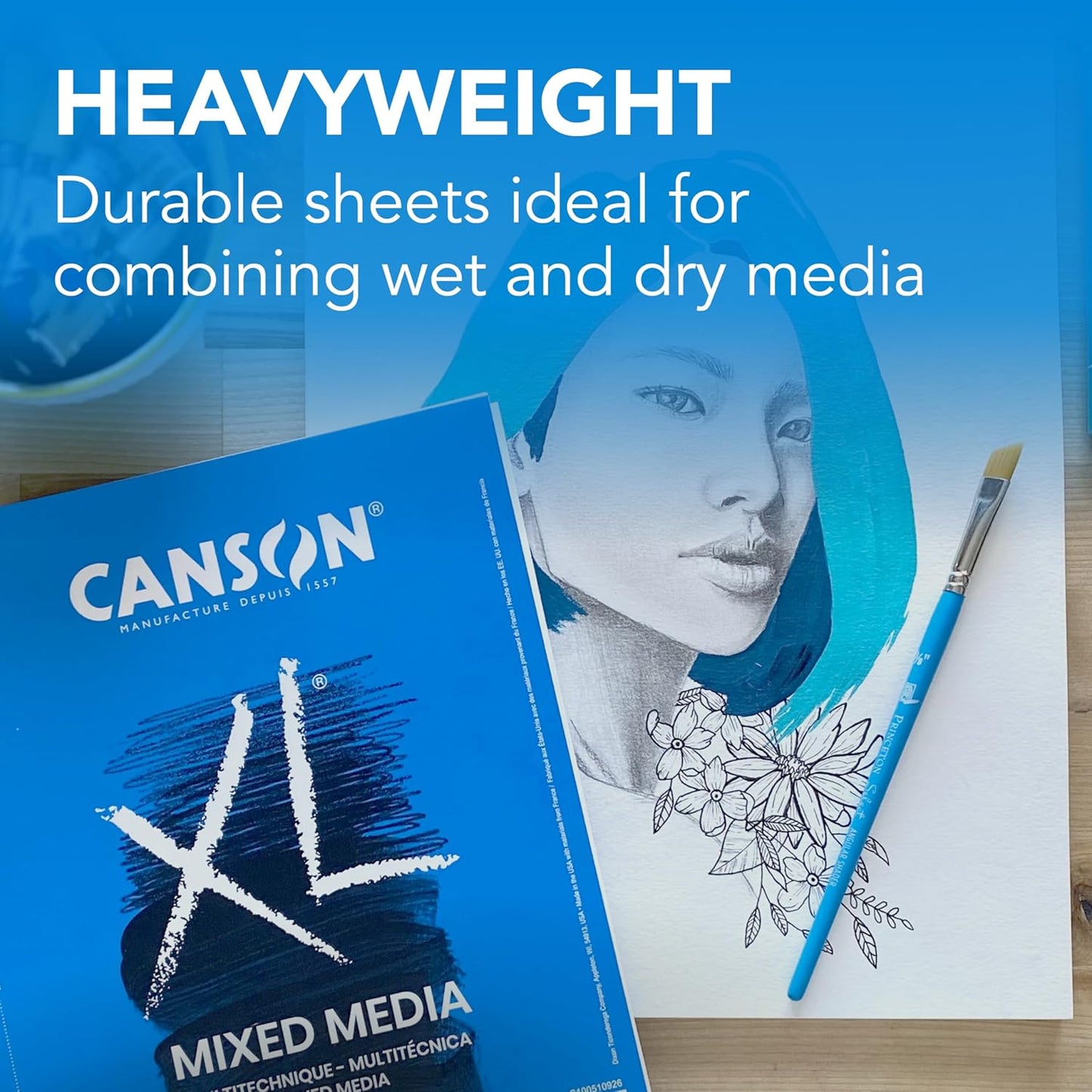 Canson XL Series Mixed Media Pad, Side Wire, 9x12 inches, 60 Sheets – Heavyweight Art Paper for Watercolor, Gouache, Marker, Painting, Drawing, Sketching