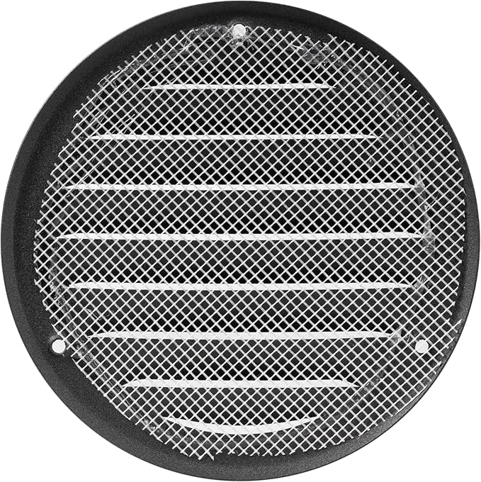 Repa Market 4'' Inch (Opening Dimensions) Anthracite Steel Vent Cover - Round Soffit Vent - Air Vent Louver - Built-in Screen Mesh - HVAC Ventilation Grille - 5.50" Inch (Outer Dimensions)