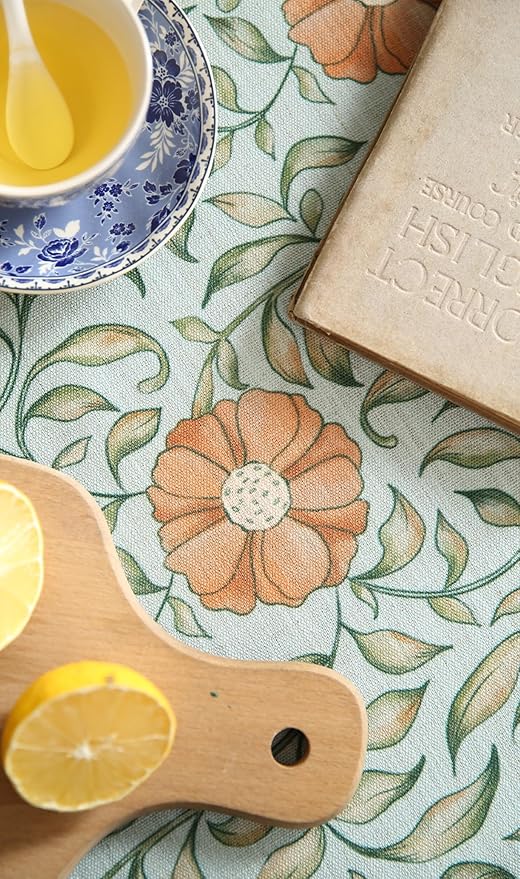 patdrea Designer French Linen Blue Tablecloth for Rectangle Table,Vintage Floral Table Cloth,Colorful Decoration Fall Cover Kitchen Dining for Thanksgiving,Tea Party,Christmas,55"x79"-Wensel
