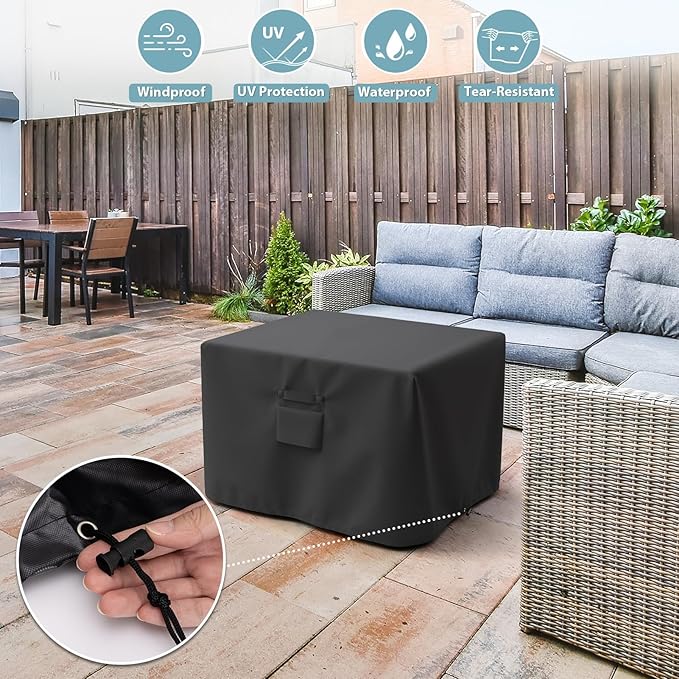 SHINESTAR 36 Inch Square Fire Pit Cover, Fits for 32-36 Inch Outdoor Fire Table Cover, Waterproof and Windproof, 36 x 36 x 24 Inch, Black