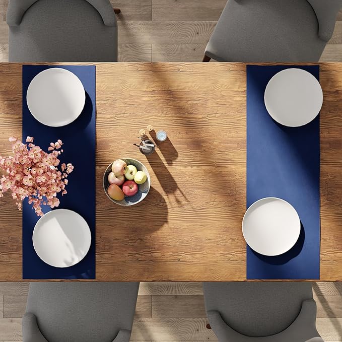 Encasa XO Table Runner 13"x36" Long | Cotton Canvas Fabric | Cobalt Solid Color | Machine Washable & Durable