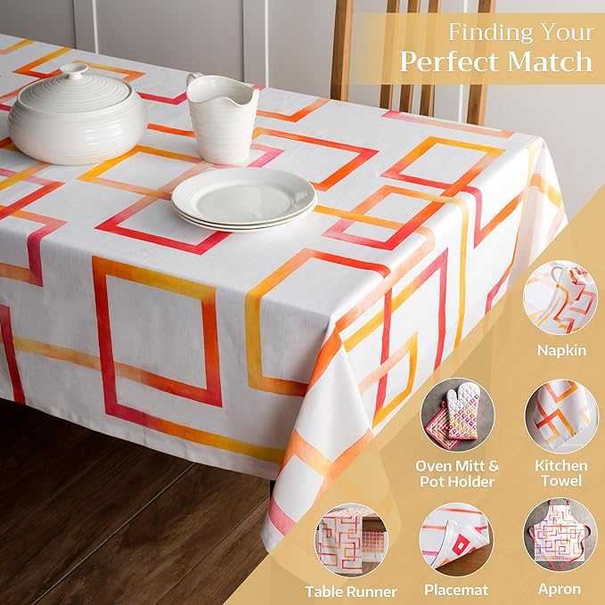 Maison d' Hermine Table Cloth Square Table 100% Cotton 54 x 54 Inches Tablecloth Reusable Decorative Everyday Use for Dining Room, Farmhouse, Home, Party, Festive & Wedding Spring Summer - Summer Maze