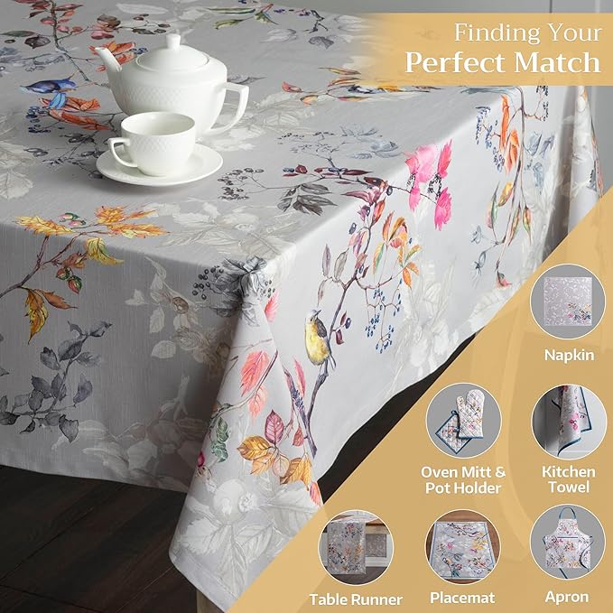 Maison d' Hermine Table Cloth Rectangle Table 100% Cotton 60 x 108 Inches Fall Tablecloth Reusable Everyday Use for Thanksgiving Christmas Decorations Dining Farmhouse Party (Equinoxe - Grey)