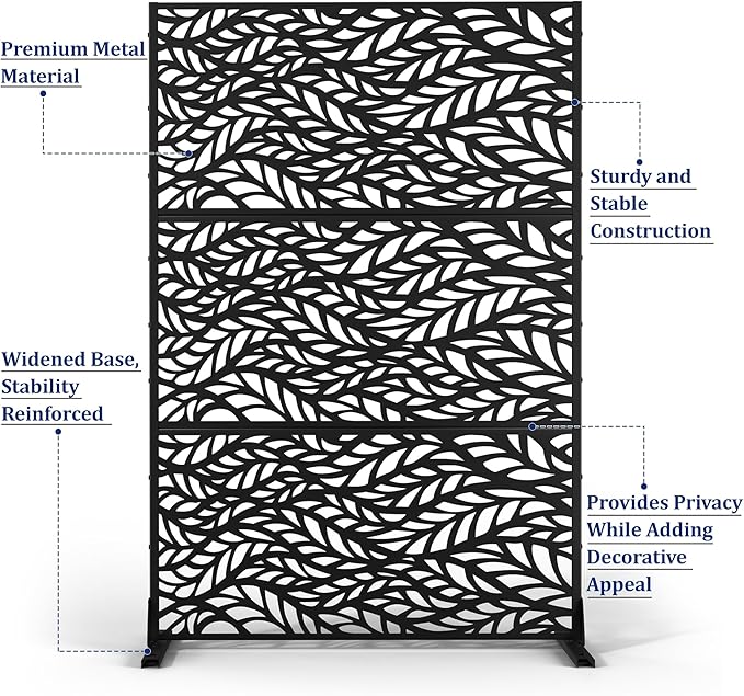 Outdoor Privacy Screen,72" H×47" W Metal Privacy Screen, Freestanding Privacy Fence Panels for Patio