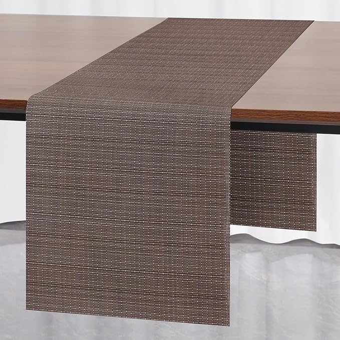 Myir JUN Table Runner, Vinyl Table Runner Indoor 72 Inch Long Arbitrarily Cropped Runner for Table Heatproof for Home Party (Coffee, 15 x 72 inch)