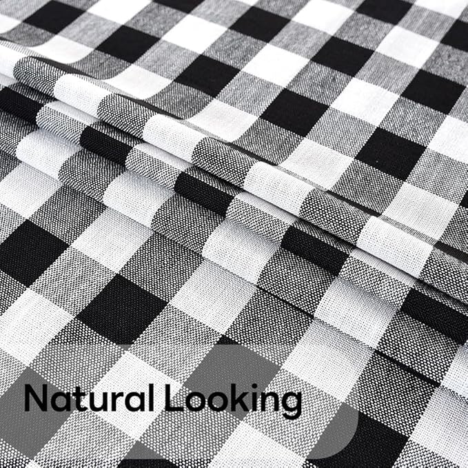 Gingham Tablecloth Rectangle Table Cloth Heavy Duty Cotton Checkered Table Cover for Spring Picnic Kitchen Dining(C-Black, 52x70 inch)
