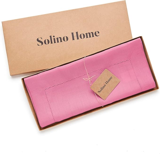 Solino Home Linen Flamingo Pink Table Runner 144 Inches Long - 100% Pure Linen Extra Long Table Runner 14 x 144 Inch for Valentines, Spring, Easter - Classic Hemstitch