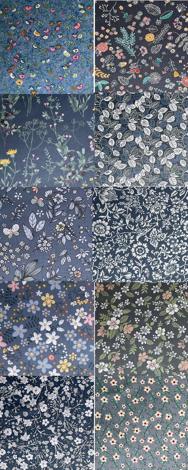 HANPATQUI 50PCS 12 x 12 inch Grey Printed 100% Cotton Fat Quarters Fabric for Sewing and Quilting Bundles Precut Fabric Square for DIY Craft Patchwork