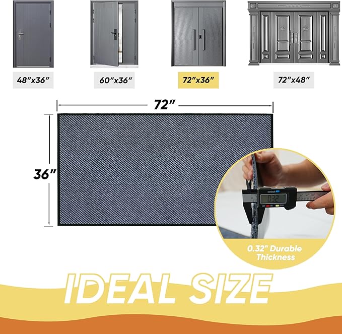 Commercial Grade Entrance Mat 36x72inch Heavy Duty Doormat for High Traffic Entryways Rug All Weather Door Floor Mat with Ultra Grip PVC Backing Non Slip Welcome Mat for Patio,Entry,Indoor Outdoor