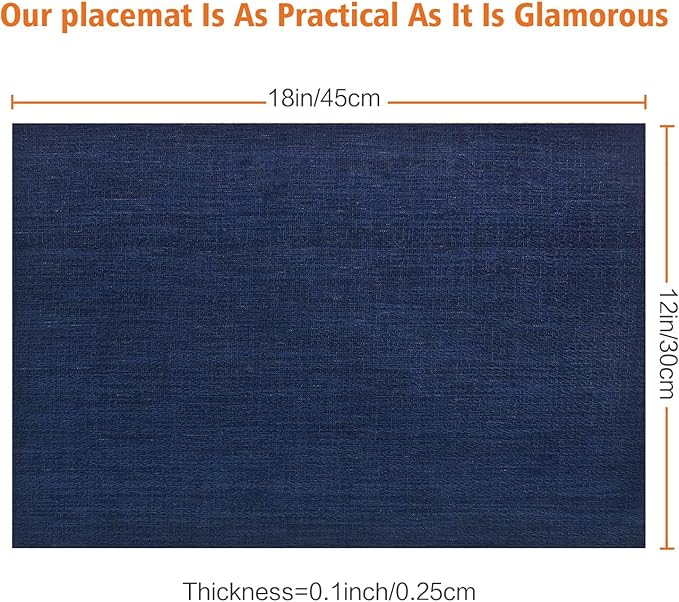 Placemats Set of 12,Washable,Heat and Stain Resistant Indoor/Outdoor Place mats,Vinyl Woven Non Slip Table Mats for Restaurant Table Protection,PVC Placemats(Navy Blue,12PCS)