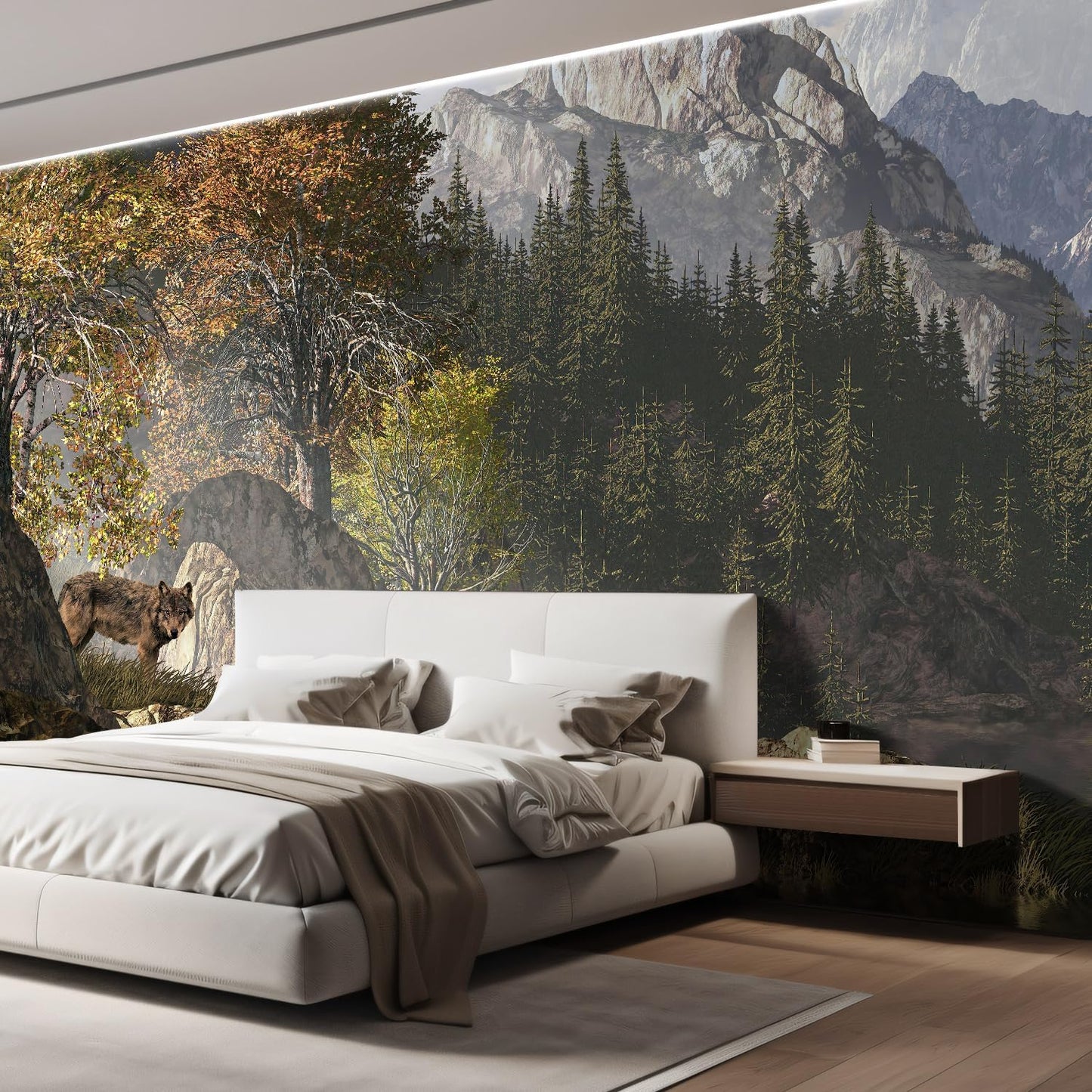 wall26 Wall Sticker/Wall Mural Wolf Near a Lake in a Rocky Mountain Landscape, Not Peel and Stick, Non-Woven Wallpaper Decorative for Bedroom, Living Room, Office - 96x144 inches