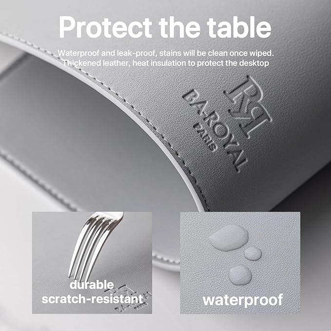 Faux Leather Placemats Set of 12 Vinyl Washable Wipeable Table Mats for Kitchen Dining Table Heat Resistant Waterproof Modern Indoor/Outdoor Placemats Non-Slip Easy Clean Place Mats (Gray)