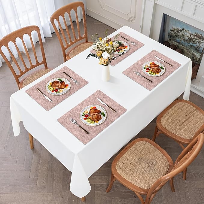 Faux Leather Heat Resistant Placemats Set of 4 – Waterproof Oilproof Wipeable Dining PU Vinyl Place Mat Easy Clean Table Mats for Kitchen/Dining/Party/Holiday, Pink