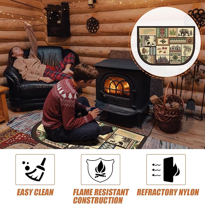 Demissle Cabin Fireplace Hearth Rug Fireplace Mats Cabin Southwestern Fireproof Rug Fire Resistant Mat for Wood Stove Floor for Kitchen Indoor Outdoor(27 x 48 Inch,Nostalgic)