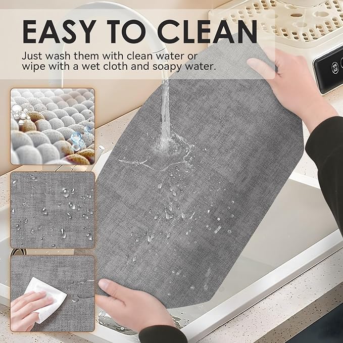 Round Table Placemats Set of 6, Faux Leather Wedge Shape Place Mats Heat Resistant Wipeable Washable Table Mats for Dining Outdoor Indoor, Gray
