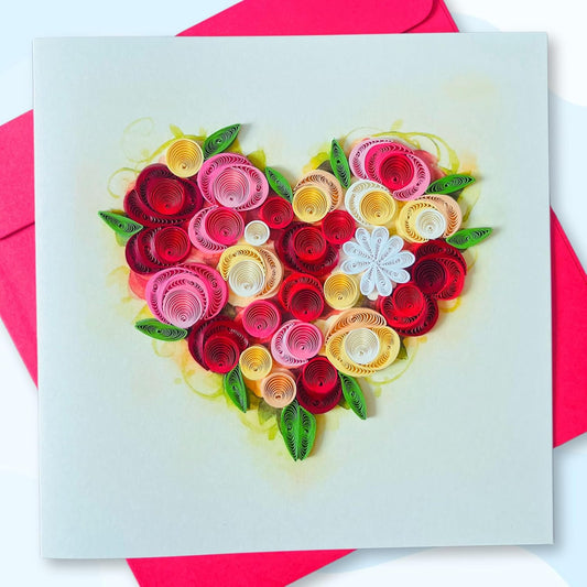 Quilling Cards, handmade card, quilled cards with Handmade Art Quilling birthday card for women, Birthday card, mother... colorful heart design (Flowers Heart 3)