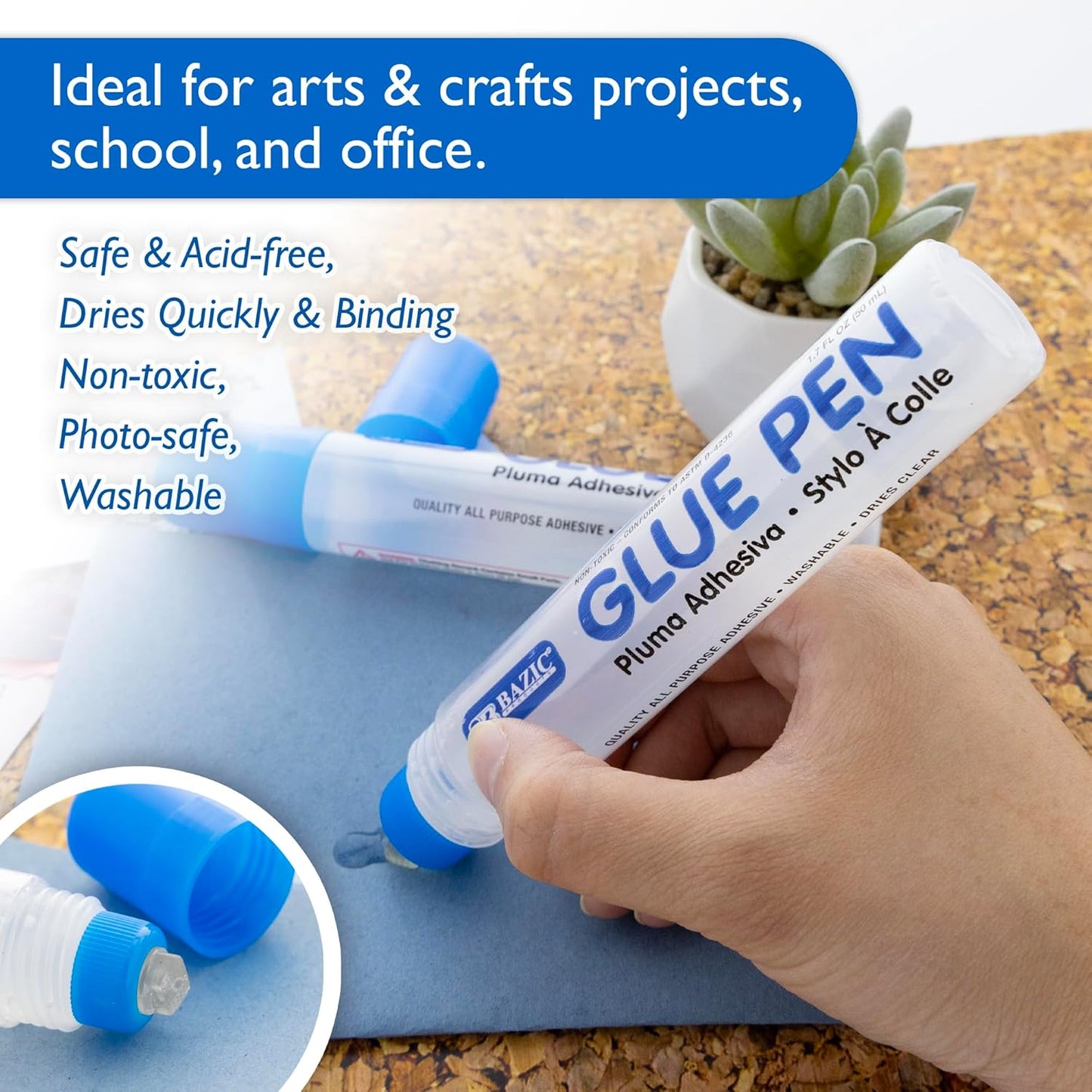 BAZIC Products Washable Glue Pen 1.7 Oz. (50 mL), Liquid Clear Glues Bond Adhesive for Art Crafts Project at School Home Office (2/Pack), 24-Pack