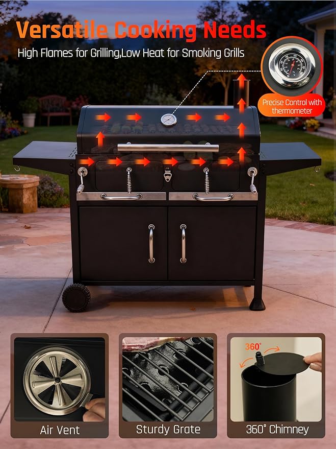 NATURAL EXPRESSIONS Charcoal Grills BBQ grill,36 in Large Smoker Grill with Dual-Zone Lifting Trays,Portable Charcoal Grill with Foldable Side Tables,Large Outdoor Grill for Camping,BBQ,Party,Picnic