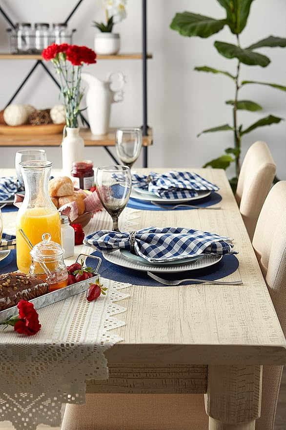 DII PVC Tabletop Collection Woven Indoor/Outdoor, Round Placemat Set, 13.75", Nautical Blue, 6 Piece