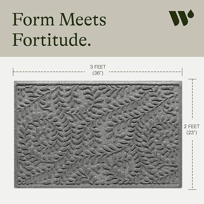 WaterHog Indoor/Outdoor Door Mat, 2' x 3' Made in USA, Durable & Skid-Resistant Front Door Rug, Decorative, Water-Trapping & Heavy-Duty Entryway Floor Mat For Your Home, Boxwood Collection Medium Grey