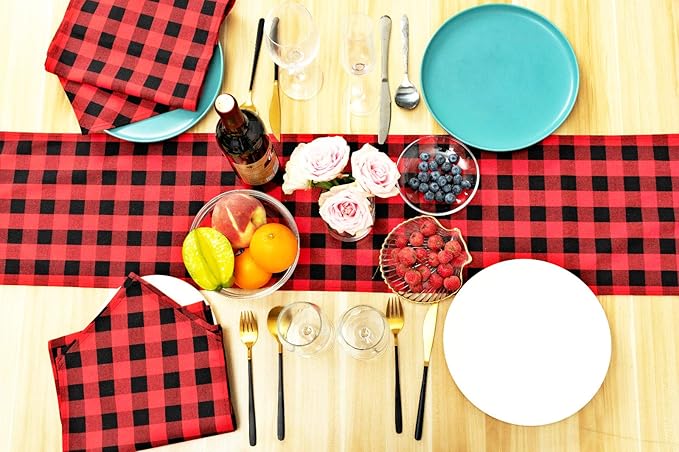 4 Pack Buffalo Check Table Runners Red and Black Plaid Table Runner for Christmas Dinner, Lumberjack Party, Outdoor or Indoor Gatherings Table Home Decorations 12"x72"