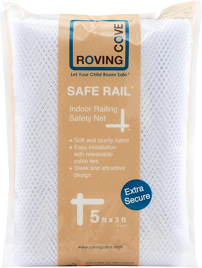 Roving Cove Stair Banister Guard 5ft x 3ft, Railing Safety Net for Baby Proofing, Child Safety Stairway Cover, Balcony Mesh Netting, Pearl White
