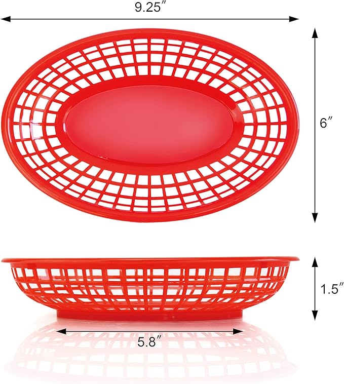 New Star Foodservice 44171 Fast Food Baskets, 9 1/4-Inch x 6-Inch Oval, Set of 36, Red