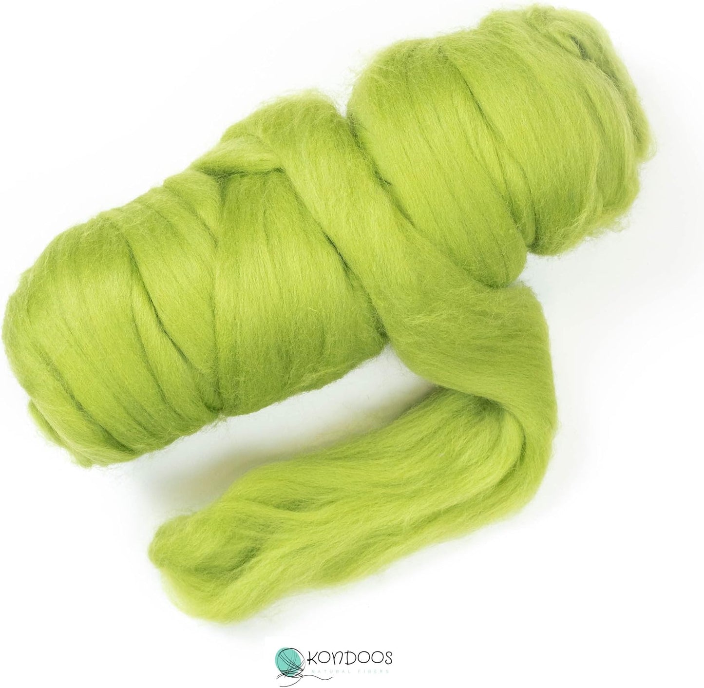 Colored Natural Wool roving, 8 OZ. Best Wool for Needle Felting, Wet Felting, handcrafts and Spinning. (Green Apple)