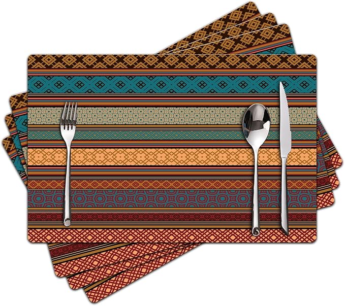 Faux Leather Placemats Set of 4 - Boho Heat Resistant Placemat for Dinner Table, Non-Slip Waterproof Oil-Proof Washable Reusable Placemat for Indoor Outdoor Kitchen Decor, 15.75In*11.81In