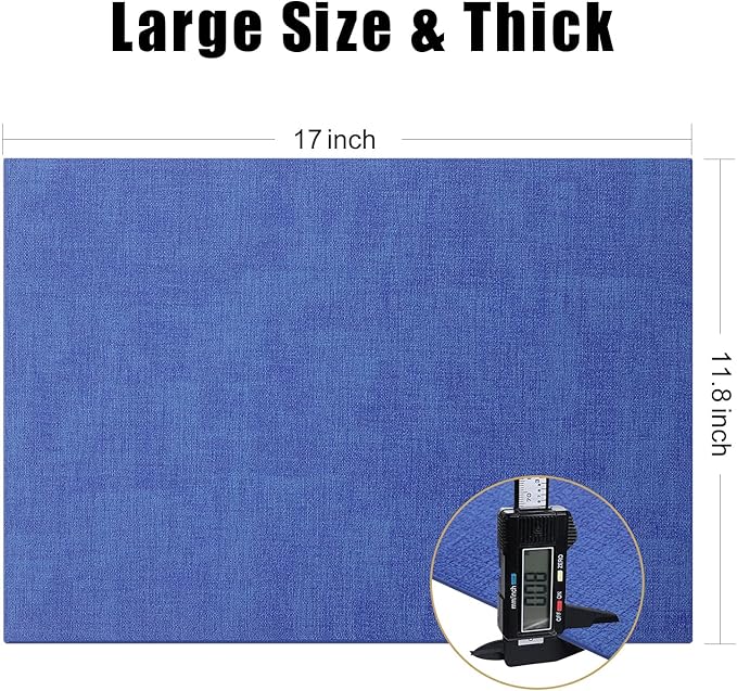 Homaxy Faux Leather Heat Resistant Placemats for Dining Table Set of 4, Waterproof Wipeable Washable PU Table Mats, Easy to Clean Anti-Slip Place Mats, 11.8" x 17", Sea Blue