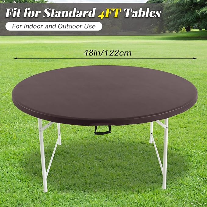 LURKA Round PU Leather Table Cover/Tablecloth with Elastic Hem – Waterproof, Oil-Proof, Scratch-Resistant, Wipeable Spill Protector for Dining Table, Kitchen, Outdoor Party (Coffee, 4FT-Round)
