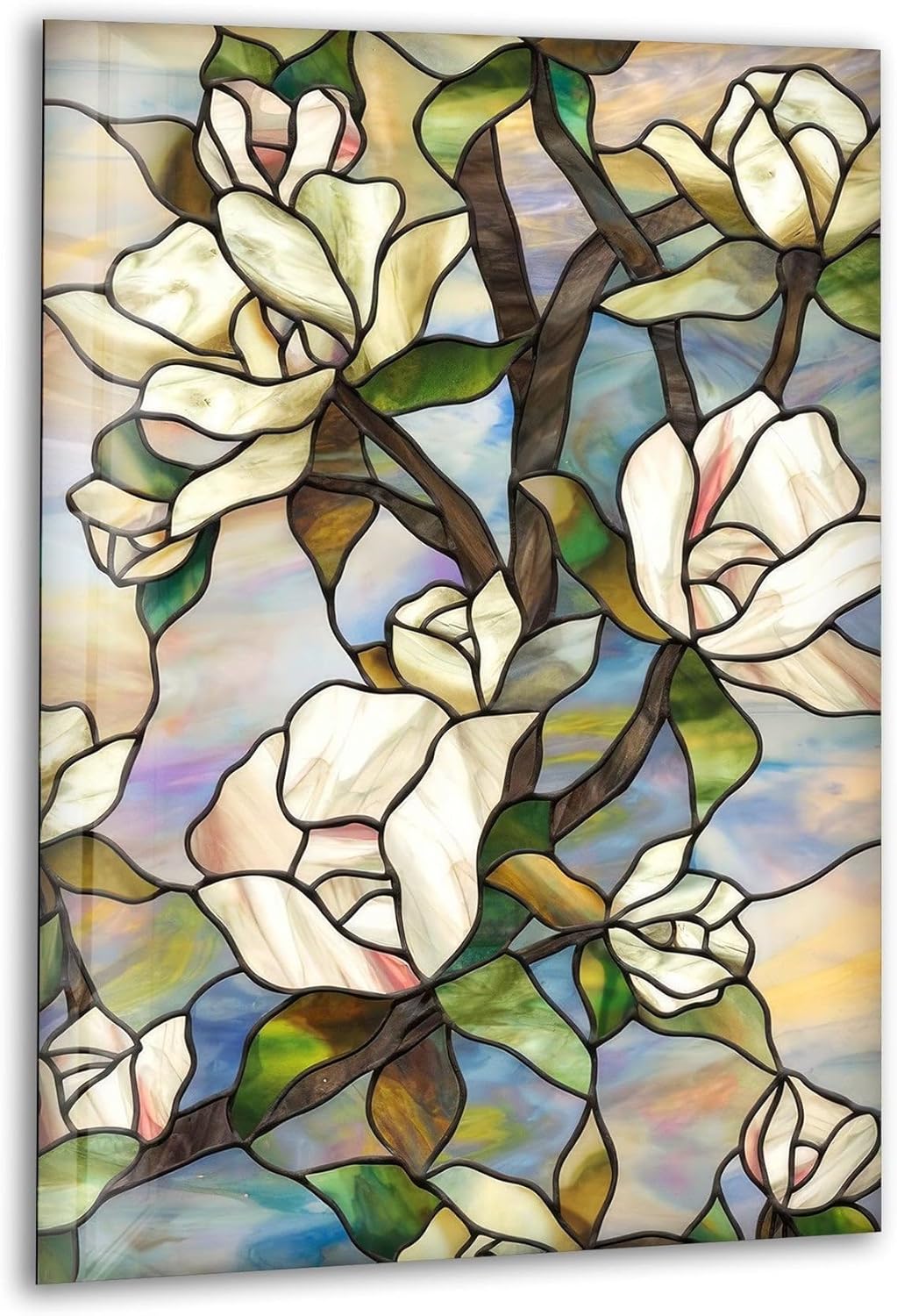 My Photostation.com 30Wx35.5H'' Stained Magnolia Glass Wall Art Tempered Glass Printing Wall Decor Large Wall Art Wall Hangings
