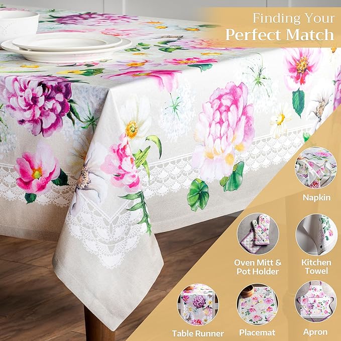 Maison d' Hermine Table Cloth Square Table 100% Cotton 54 x 54 Inches Tablecloth Reusable Decorative Everyday Use for Dining Room, Farmhouse, Home, Party, Festive & Wedding Spring Summer - Pivoine