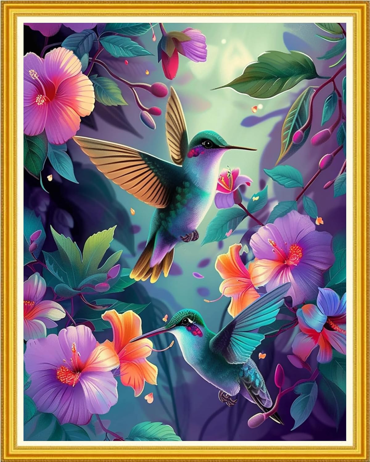 Magxvouy Cross Stitch Kits Stamped Full Range of Embroidery Kits,Cross Stitch Patterns Needlework Kits for Beginners 11CT Printed Kits&Hummingbird Flowers 16x20 inch