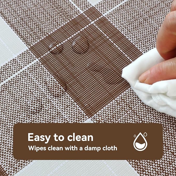 Romanstile Square Plastic Tablecloth, 100% Waterproof Oil-Proof Checkered PVC Table Cloth, Heavy Duty Vinyl Table Cover for Dining, Camping, Picnic, Outdoor - 54 x 54 Inch, Brown Checkered