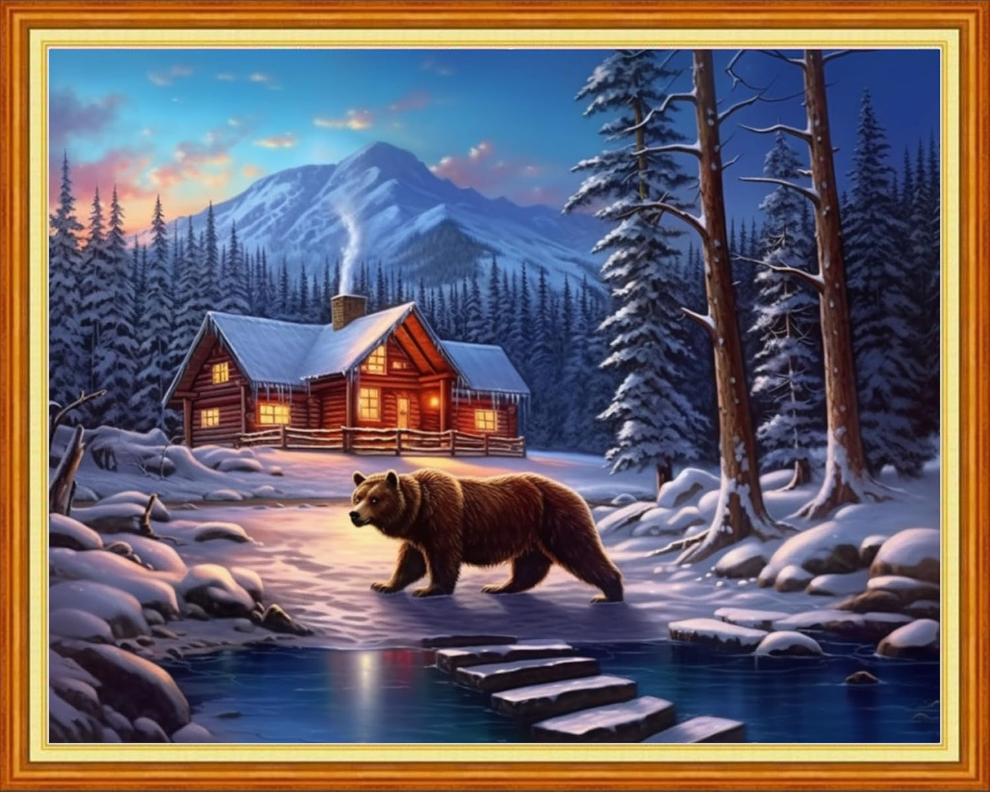Joyhoor Cross Stitch Kits for Beginners Stamped Cross-Stitch Supplies Needlework preprint Embroidery Kits for Adults DIY Needlepoint Kits Embroidery Patterns 11CT-Arctic Bear Snow Scenery 16x20 inchs