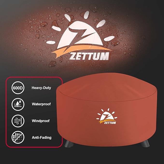 Zettum Fire Pit Cover Round 40 Inch - Outdoor Firepit Cover Heavy Duty & Waterproof, 600D Patio Fire Table Covers Gas Fire Pit Accessories Fade & Weather Resistant Brown - 40 x 40 x 20 Inch