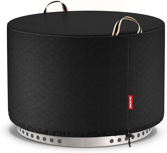QH.HOME Fire Pit Cover Round for Solo Stove Yukon 27", Waterproof Smokeless Fire Pit Cover, 600D Strong Tear Resistant, Fits for Gas/Table/Bowl Fire pits - 28" D X 17" H
