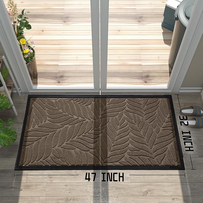 Yimobra 47x32 Large Door Mat Outdoor Indoor, All-Season Waterproof Door Mat Outside Entrance, All-Weather Non-Slip Outside Doormat for Garage Patio Entryway, Brown