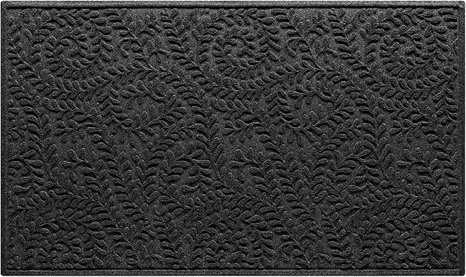 WaterHog Indoor/Outdoor Use Door Mat, 3' x 5', Made in USA, Welcome Mat for Front Door, Durable, Water-Trapping Floor Rug, Decorative, Skid-Resistant Entryway Rug, Boxwood Collection, Charcoal