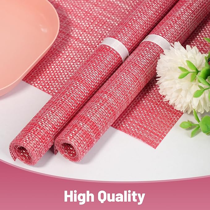 Placemats Set of 8，Christmas Decoration Non-Slip PVC Weave Table Mats Easy to Clean，Heat Resistant Place Mats for Kitchen Dining Table Decoration Indoor Outdoor，Red