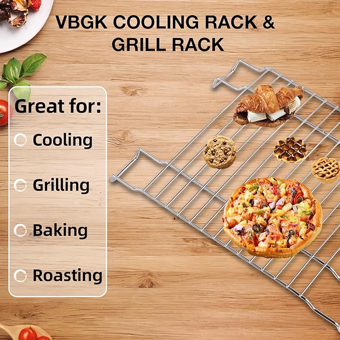 VBGK Cooling Rack, Heavy Duty Stainless Steel Wire Rack for Baking, Grilling, Roasting, Drying, Nonstick 11.81"x8.66" Oven & Dishwasher Safe, Compatible with Electric Cooktop