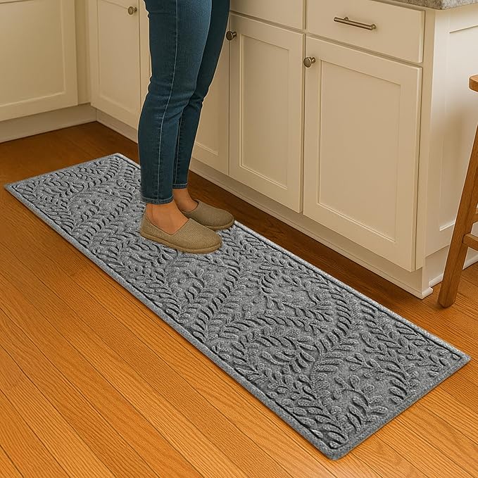 WaterHog Indoor/Outdoor Door Mat, 2' x 5', Made in USA, Durable & Skid-Resistant Front Door Rug, Decorative, Water-Trapping & Heavy-Duty Entryway Mat for Your Home, Boxwood Collection, Medium Grey