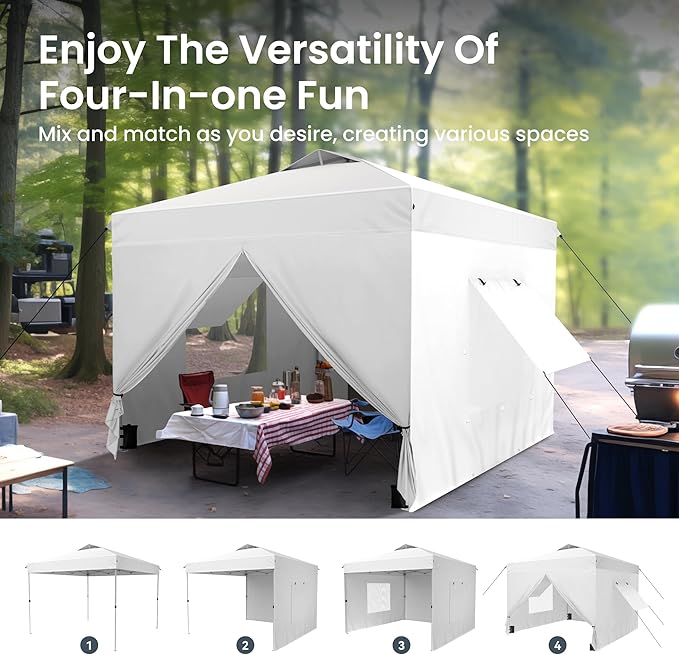 PHI VILLA 10x10 Pop Up Canopy Tent with Sidewalls - Easy Up Tent with Mesh Windows for Ventilation, Waterproof Design - Ideal for Parties, Beach, and Outdoor Events (White)