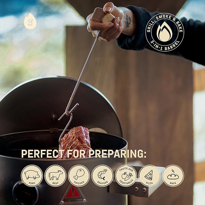 Charcoal Grills - Basic Mini 6 lbs - 3-in-1 Stainless Steel Ultra-Portable Charcoal Smoker for Outdoors, Camping and Home BBQ - Vertical Smoker Barrel Grill with Thermometer & Accessories