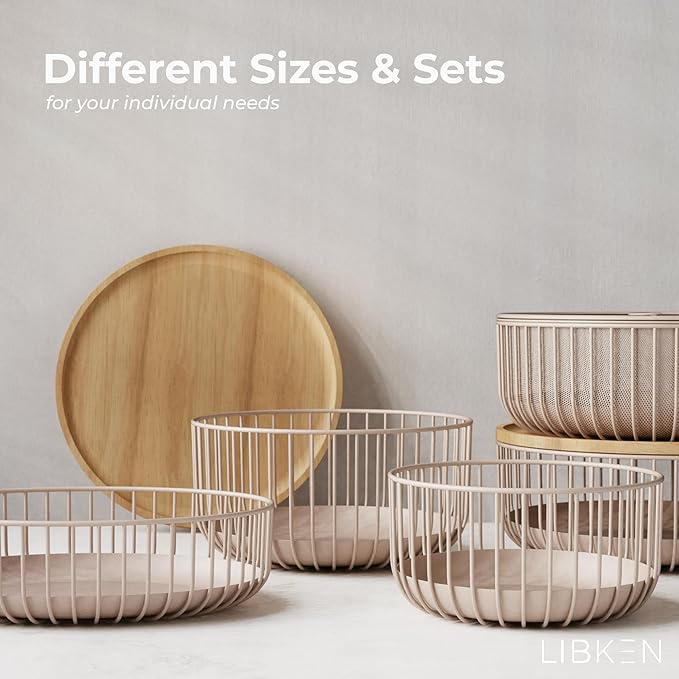 Metal Fruit Bowl with Mesh Lid and Basket - Fruit and Vegetable Holder For Kitchen Counter - Countertop Display Baskets Organizer - Bowl Storage for Veggie, Fruits, Snack, and Banana - Peach