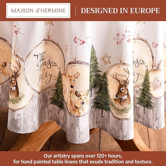Maison d' Hermine Table Cloth Round Table 100% Cotton 69 Inches Fall Tablecloth Reusable Everyday Use for Thanksgiving Christmas Decorations Dining Farmhouse Party (Mountain Life)