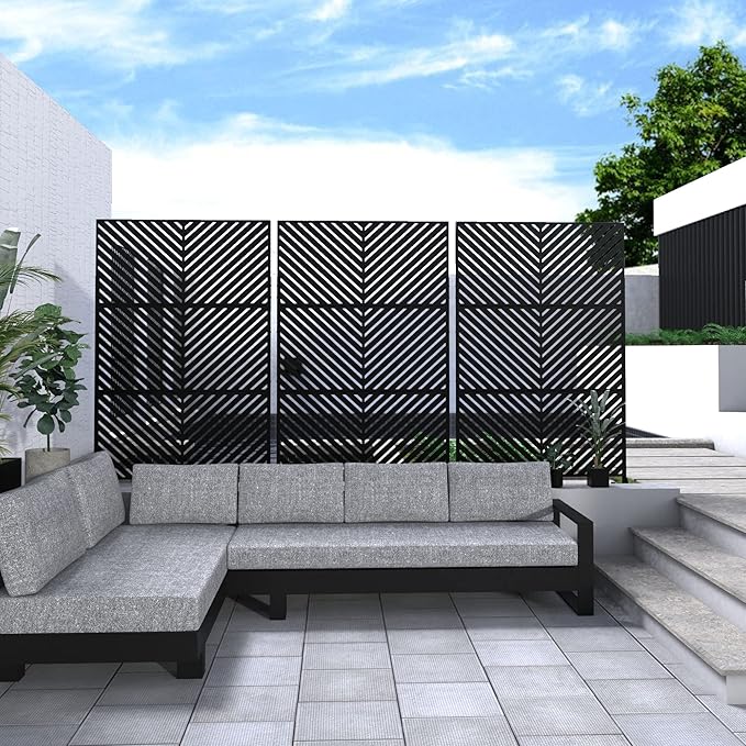 Metal Privacy Screen Outdoor 72" H×47" W,Freestanding Decorative Privacy Screen for Balcony Yard&Garden,Privacy Fence-Black&Arrow