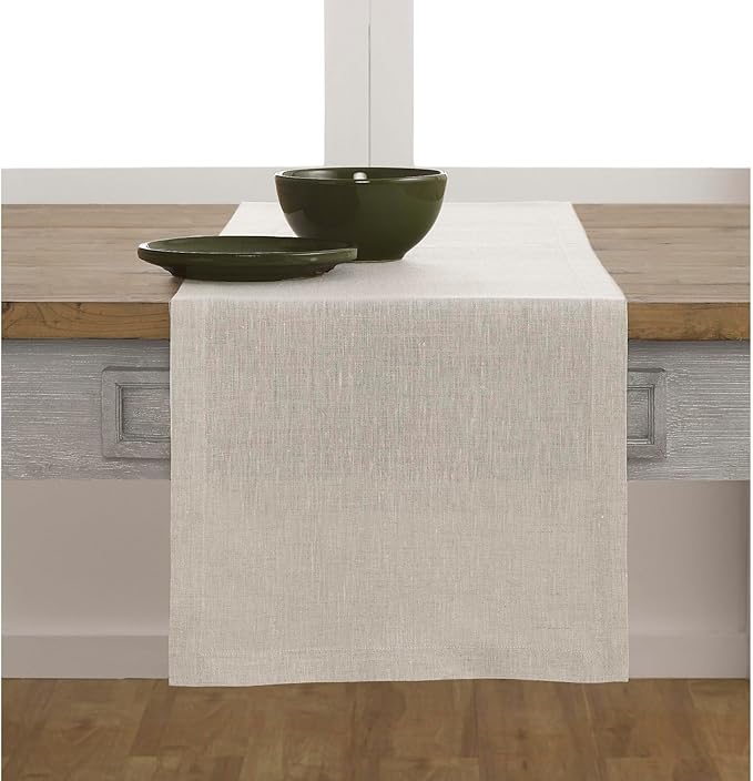 Solino Home Linen Table Runner 48 Inches - 100% Pure Linen Light Natural Table Runner 14 x 48 Inch Ideal for Dresser and Coffee Tables - Spring, Easter - Athena