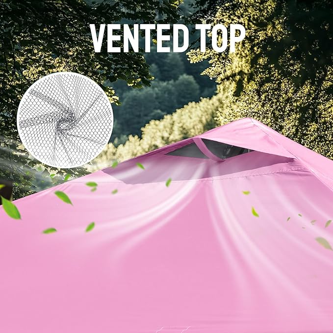 CROWN SHADES 10x10 Pop Up Canopy Tent - Patented Center Lock One Push Instant Outdoor Canopy Beach Tent with STO-N-Go Bag 8 Stakes & 4 Sand Bags，Pink